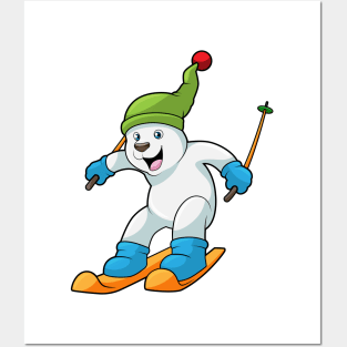 Polar bear as Skier with Ski & Bobble hat Posters and Art